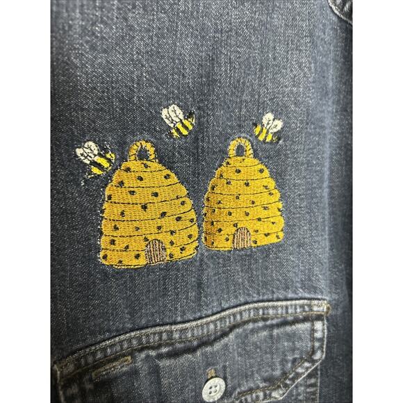 Gap Men’s Denim Shirt Long Sleeve Button Up Small Honeybees/Hive Patchwork - Picture 3 of 9